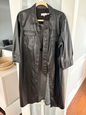 Calvin Klein Black Faux Leather Button-Front Long Coat